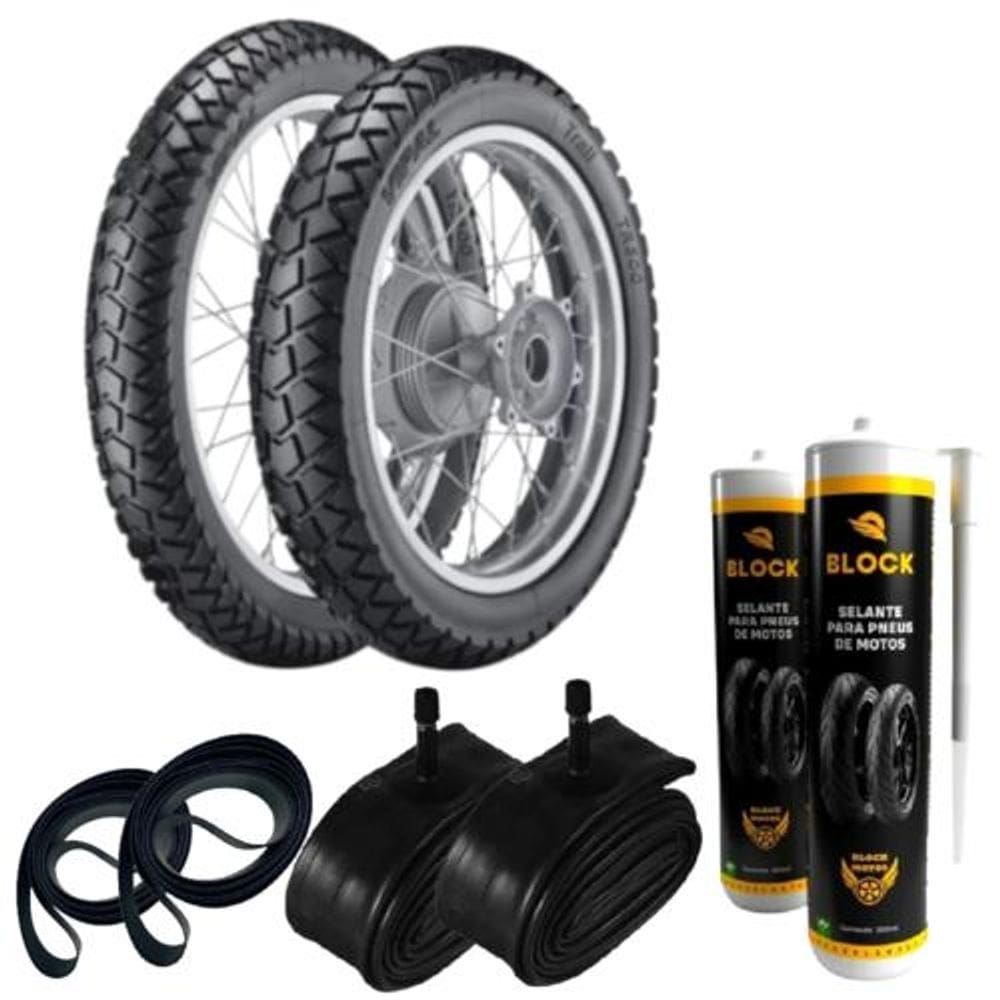 Kit Pneu 110/80-18 + 80/90-21 Tr300 Vipal + Câmara + Cinta + Selante