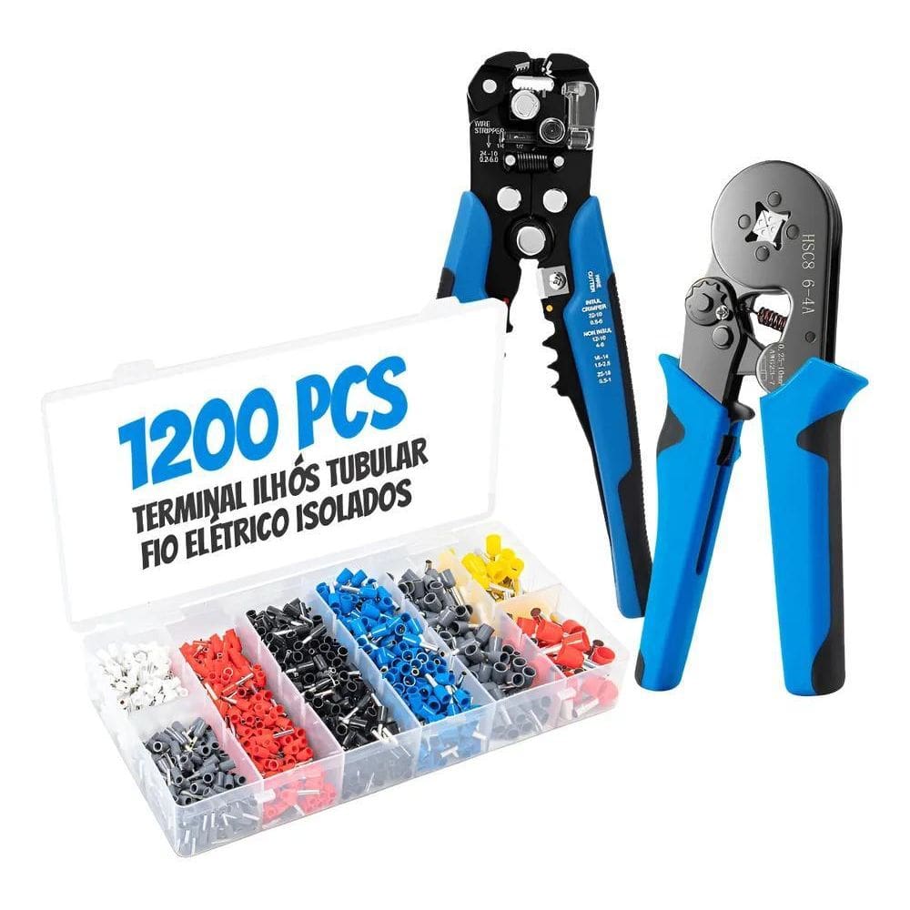 3X Kit Alicates Descascador + Crimpador + 1200 Terminais Il