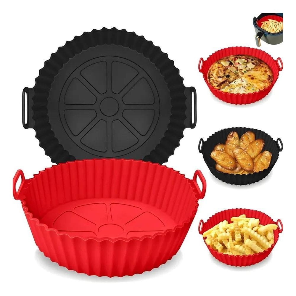 3X Kit 2 Formas Silicone Antiaderente Reutilizável Air Fryer