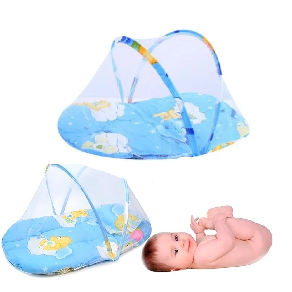 Berco Mosquiteiro Cama Bebe Colchonete Tenda Portatil Travesseiro Cercadinho Dobravel Colchao Almofada Fofo Azul