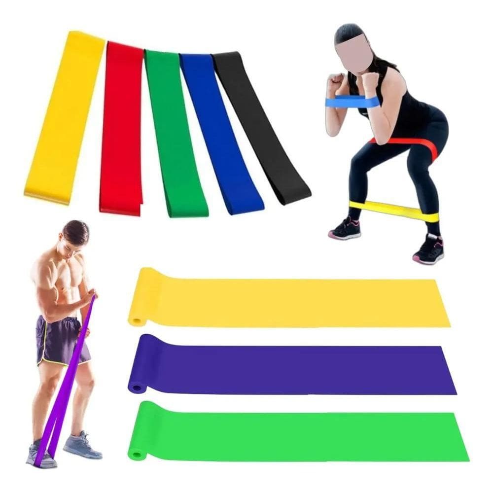 3X Kit Elastico Treino Band 8 Peças Pilates Fisioterapia 1,5