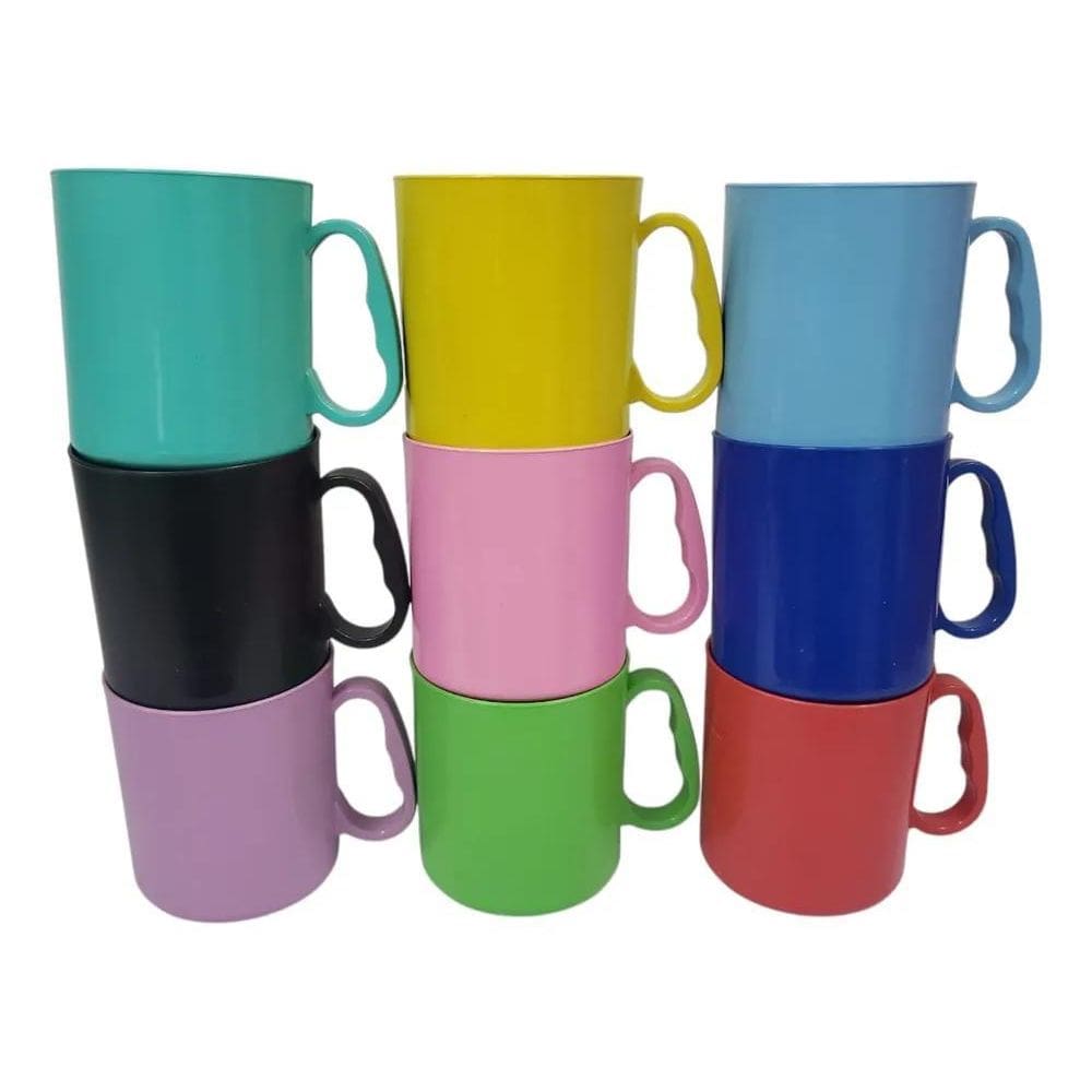 3X Kit Canecas Plástica C/10 Coloridas Escolar 450Ml