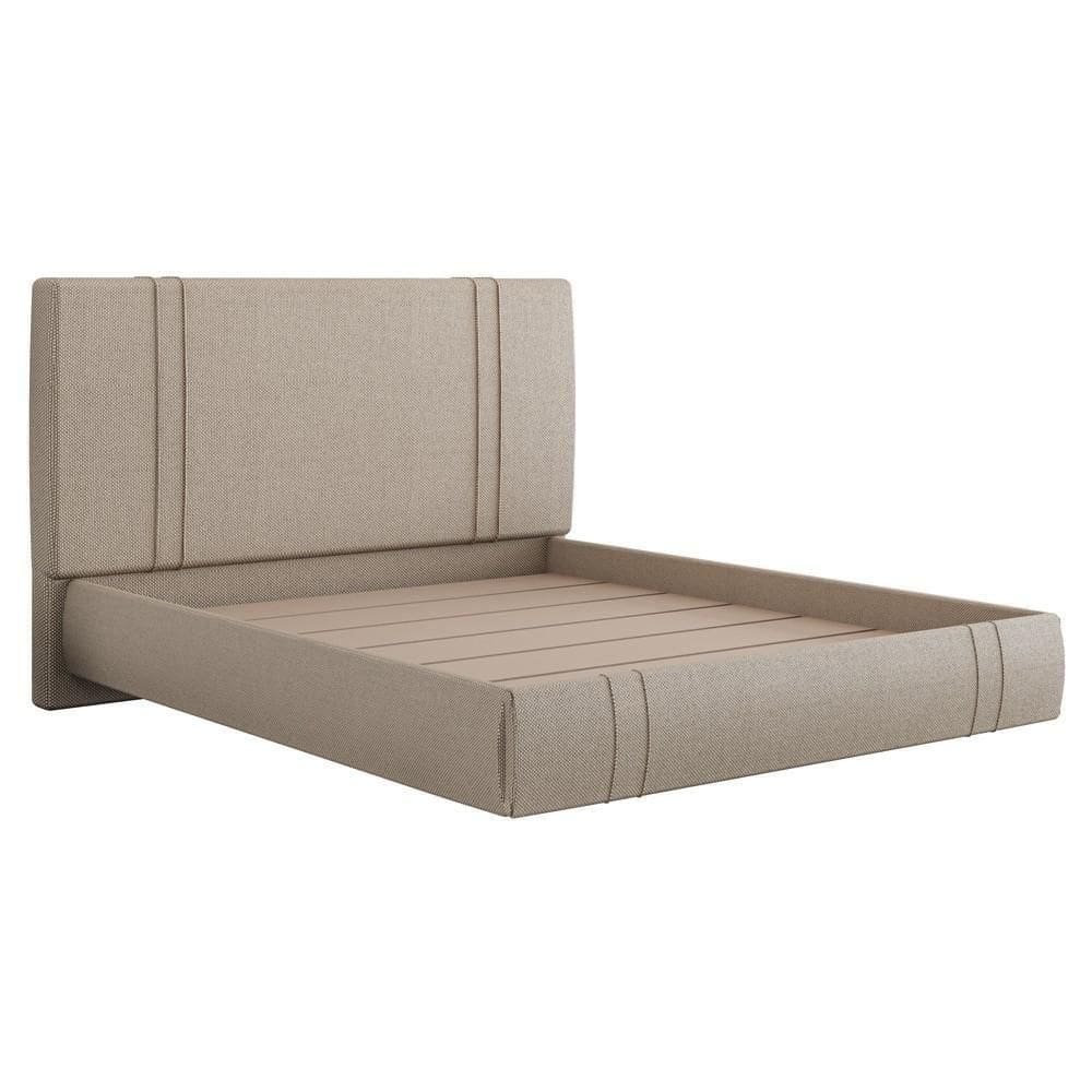 Cama Casal Flutuante Com Cabeceira 140cm Astra S04 Linho Bege - Lyam Decor