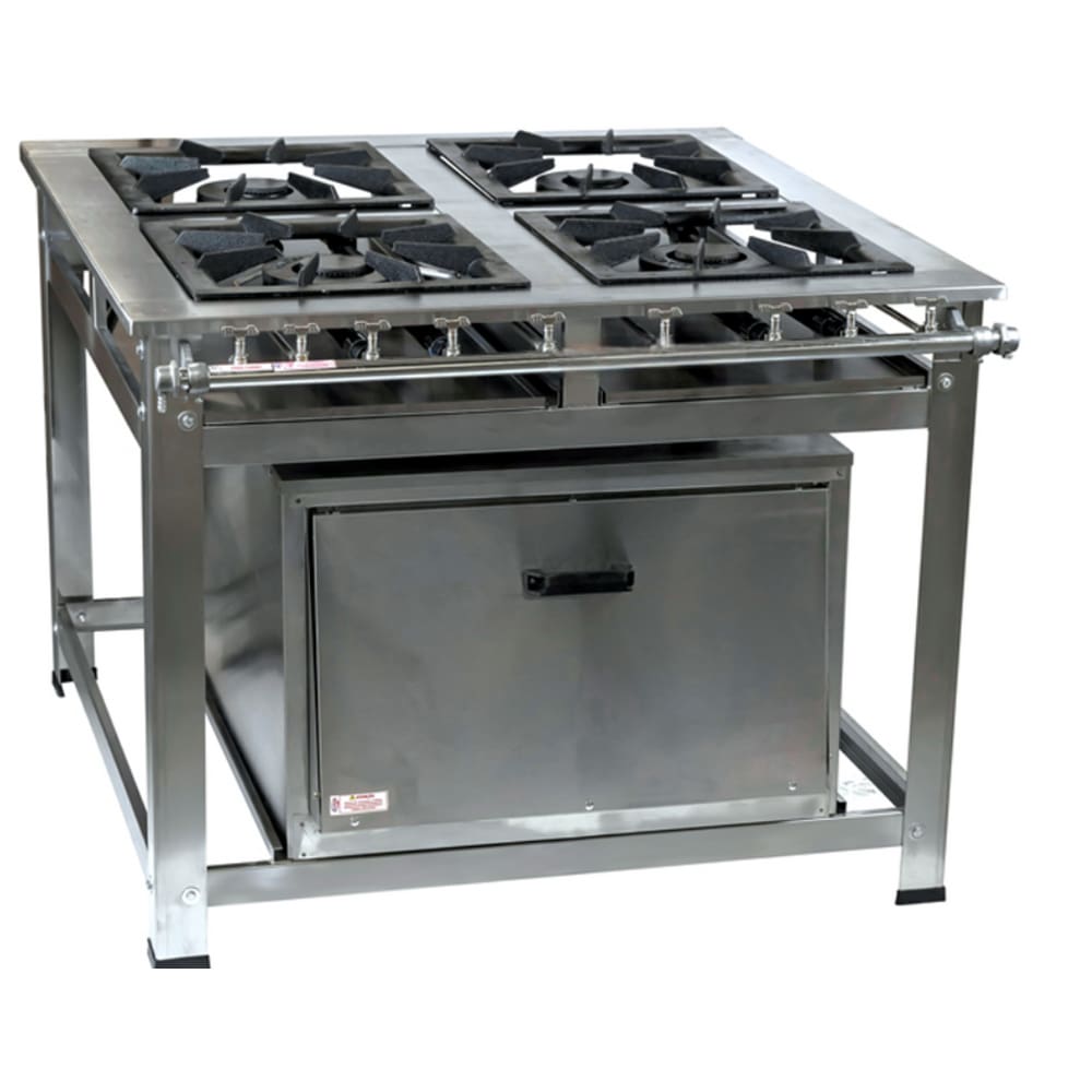 Fogão Industrial 4 Bocas QD P7 em Aço Inox com Forno Leona