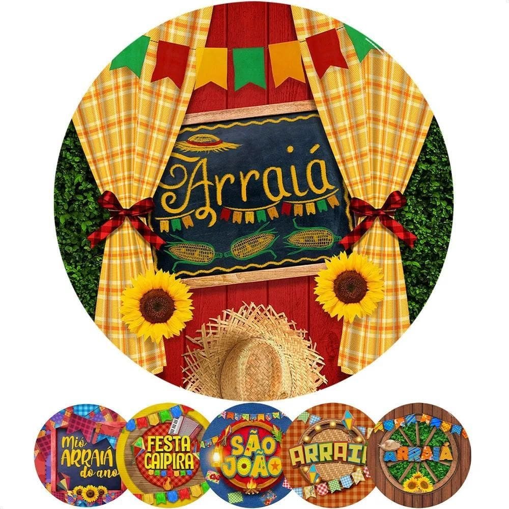 3X Painel Redondo Festa Junina Sublimado 3D C/Elástico 1,5M