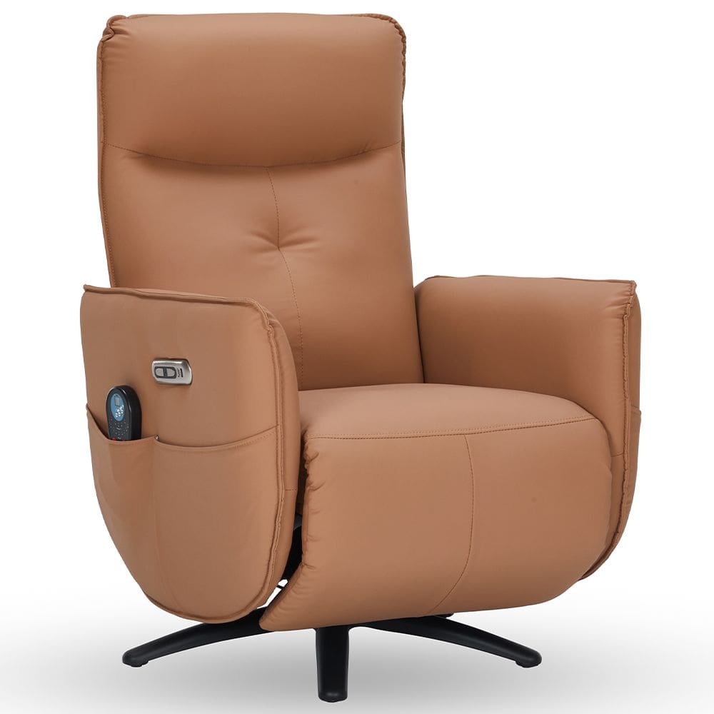 Poltrona de Massagem Reclinável Elétrica com Aquecimento Bravinni L07 Couríssimo Caramelo - Lyam Decor