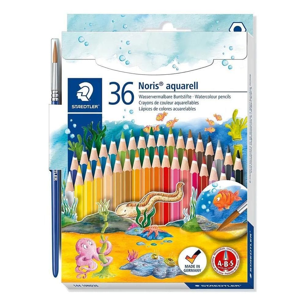 3X Lápis Cor Staedtler Noris Club Aquarela Pincel 36 Cores