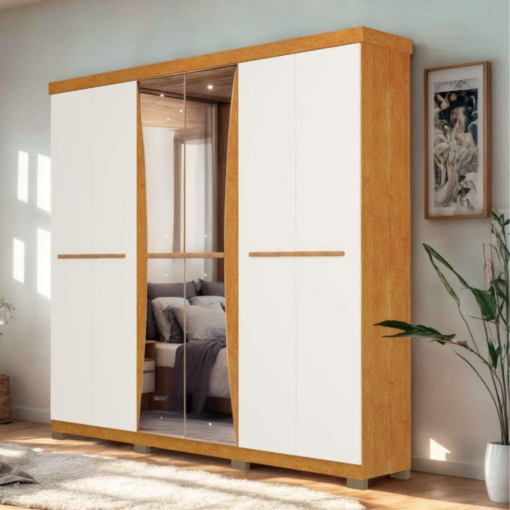 Guarda-Roupa Casal 6 Portas 4 Gavetas Freijó/Off White Sancho Avelan Móveis