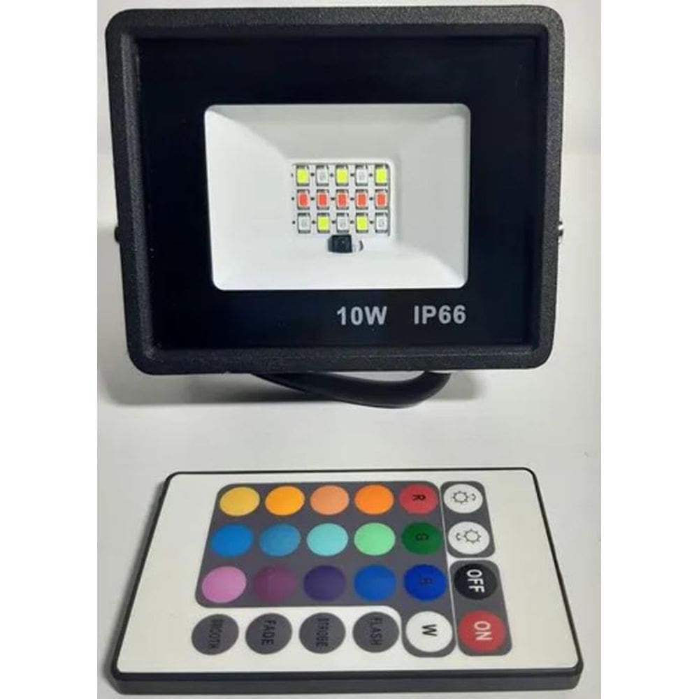 3X Refletor Led Holofote 10W Rgb Colorido Com Controle