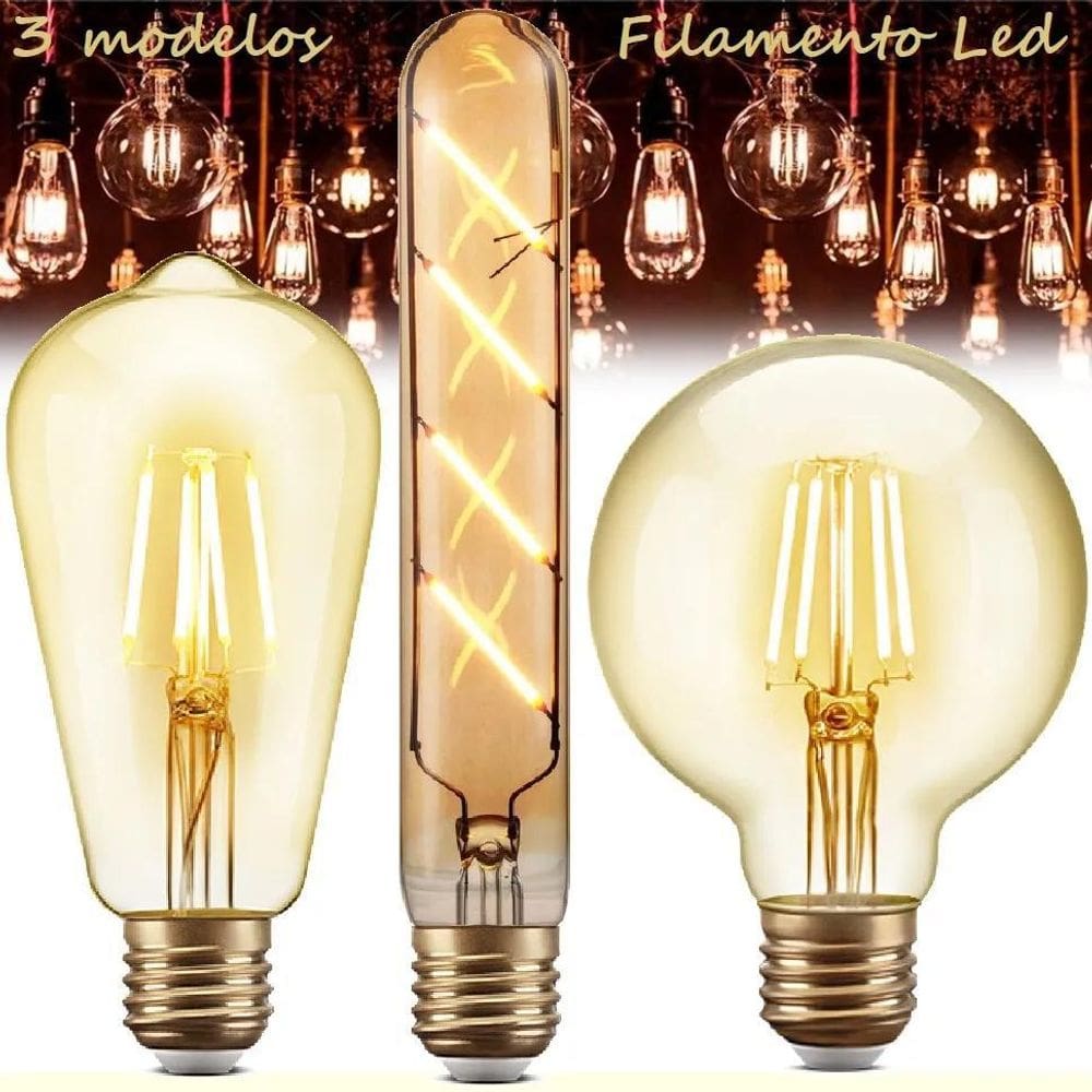 3X Kit 3 Lâmpada Led Filamento 4W Retrô Vintage Edison Âmbar