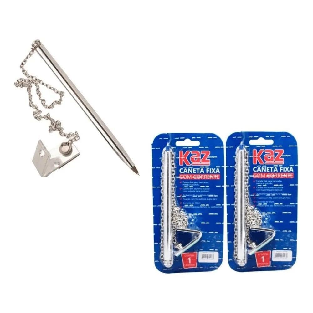 3X Kit Com 02 Caneta Com Corrente Fixa Suporte Para Balcão M