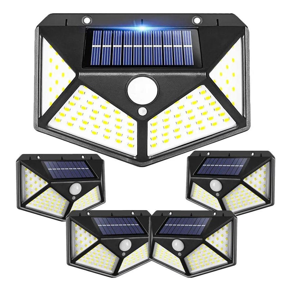 3X Kit 5 Luminária Solar Luz 100 Led Sensor Jardim Prova D`Á