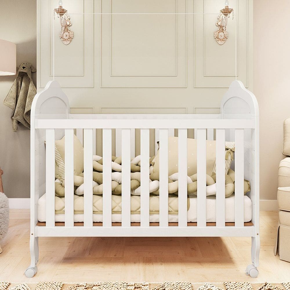 Berço Minicama 3 em 1 com Capitonê 100% Mdf Maya Espresso Móveis Branco Brilho