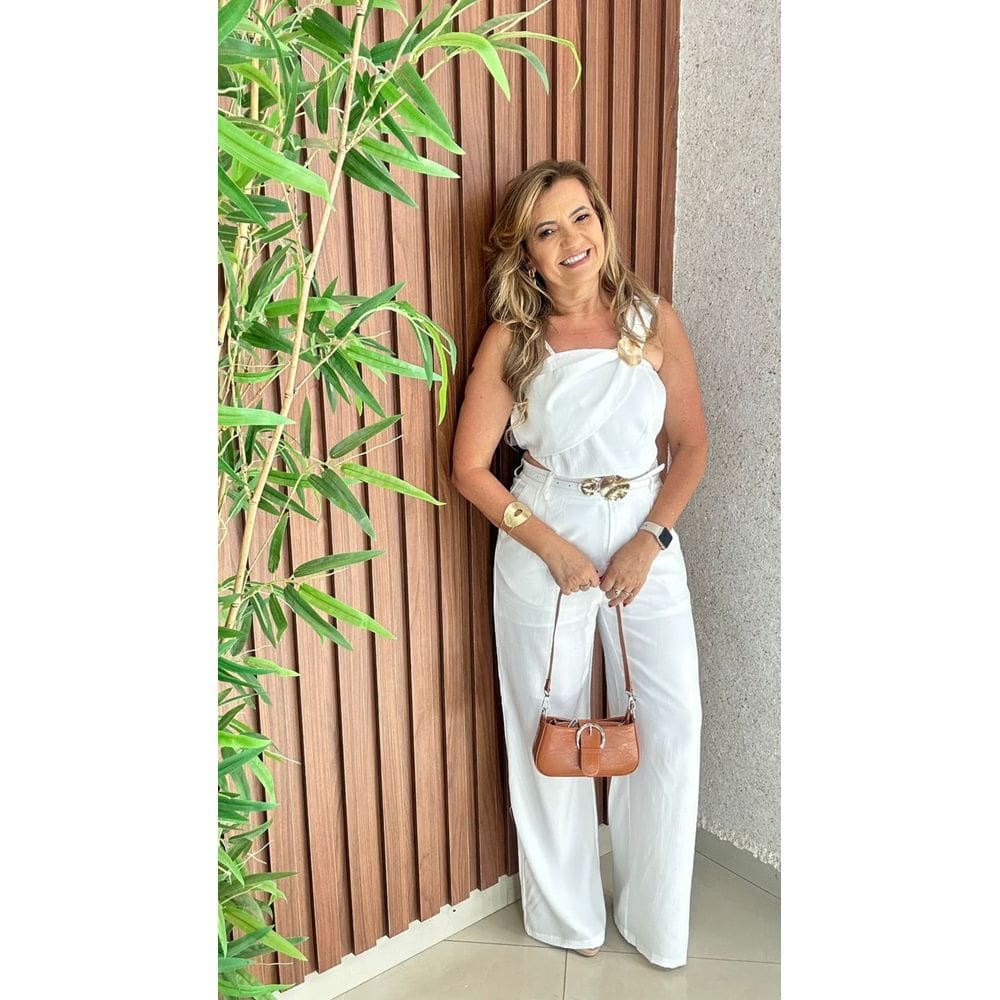 Conjunto Calça Pantalona Com Cinto Cropped Elegante Crisconf