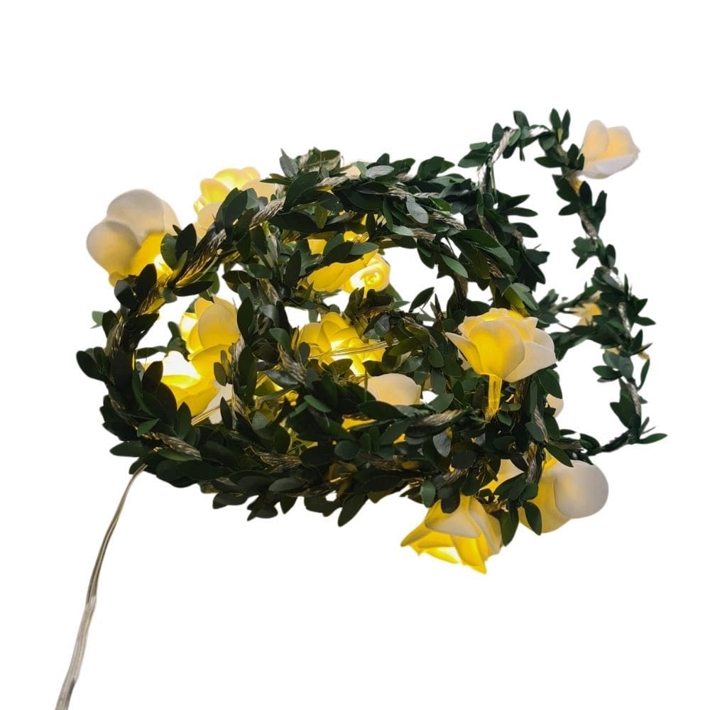 Cordão de Luz Led 20 Rosas Iluminada Decoração Cor Branco Quente 4 Metros