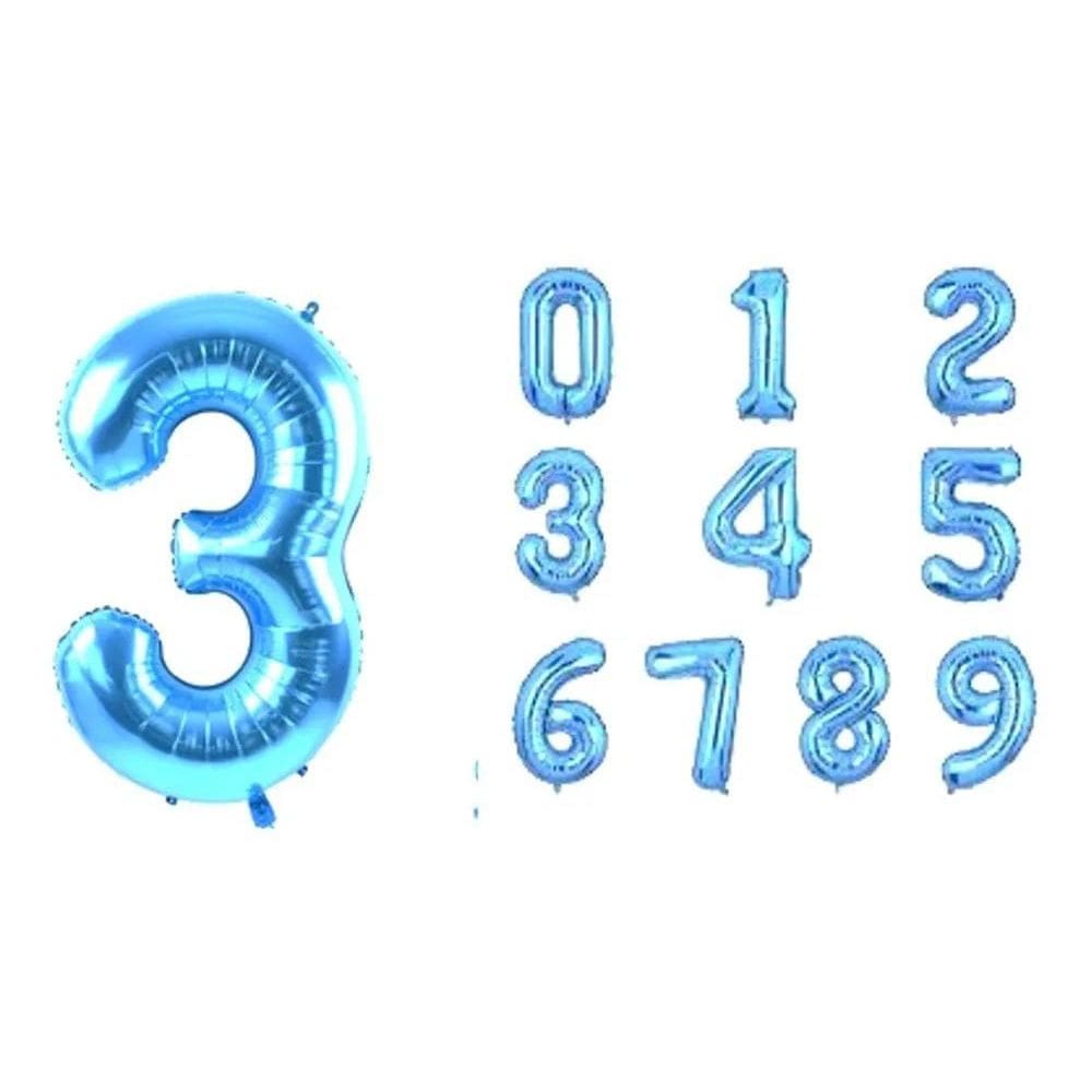 3X 1 Un Balão Bexiga Número Metalizado Azul Grande 75Cm