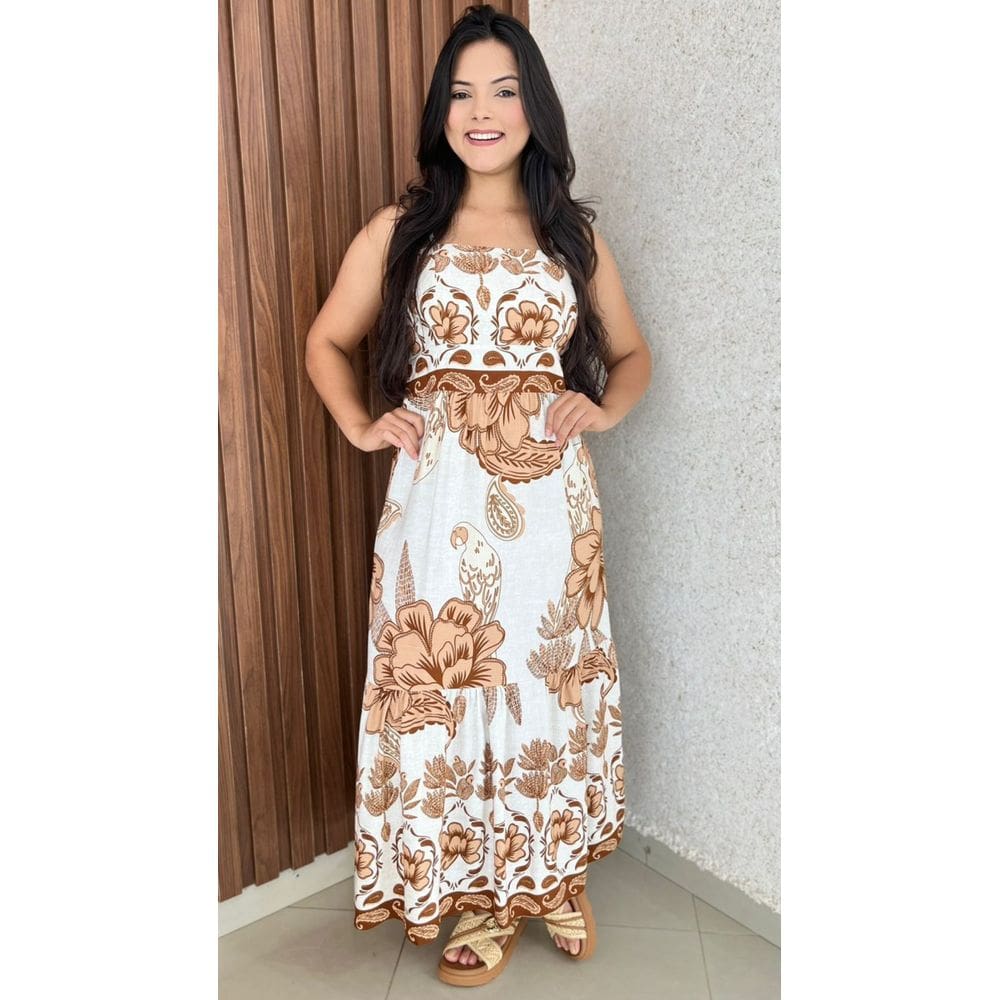 Vestido Longo Estampado De Alça Regulavel Lastex Costa Crisconf