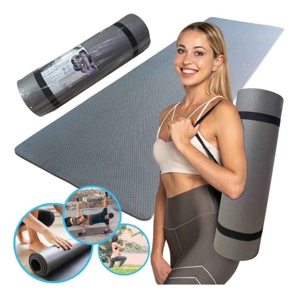 3X Colchonete Tapete Yoga Ginástica Pilates Cinza 1,80M X 53