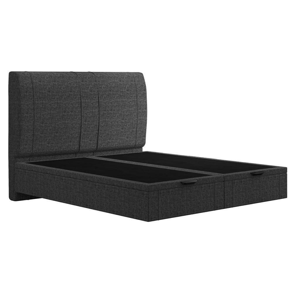 Cama King Baú Flutuante Com Cabeceira 195cm Spazio S04 Linho Preto - Lyam Decor