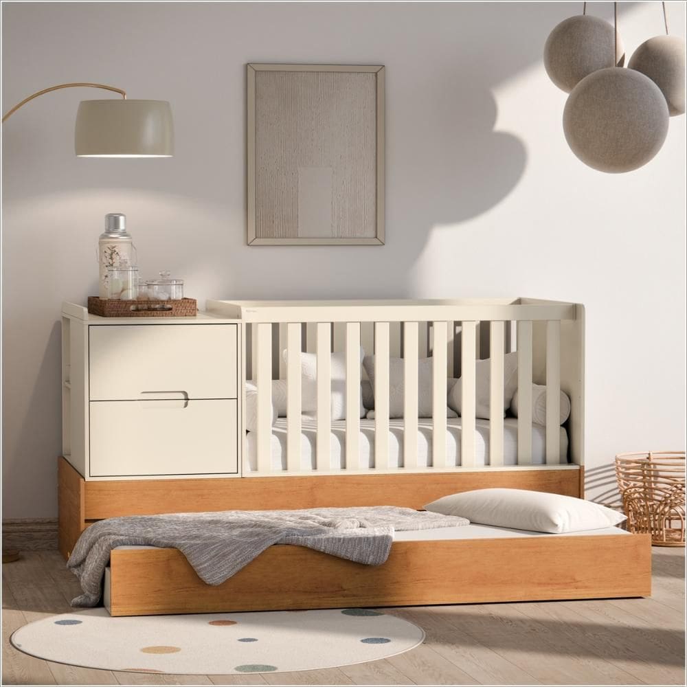 Berço Laqueado 100% MDF Formare C/ Gavetas e Nicho Off White Freijó 61510 Matic Moveis