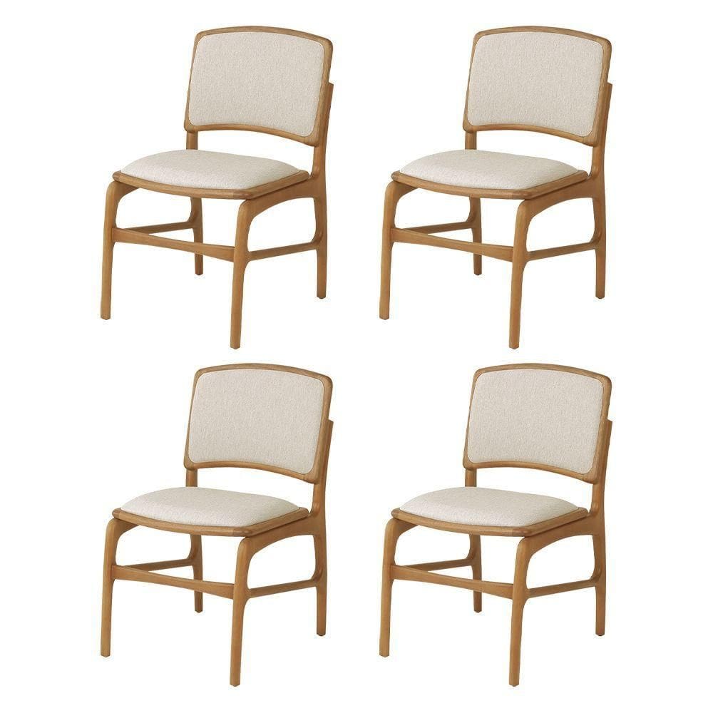 Jogo 4 Cadeiras De Jantar Florença Jequitibá Natural Encosto Em Linho Tecido Premium Linho Bege