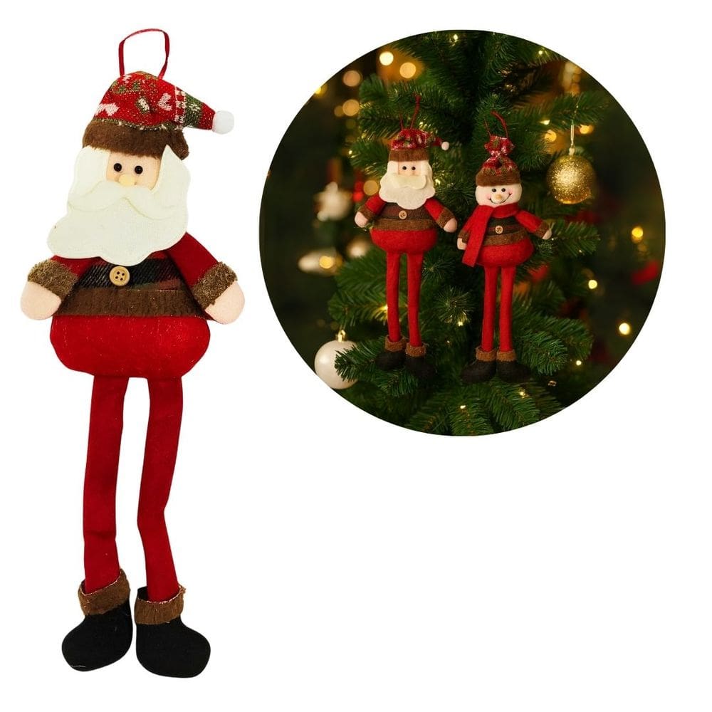 Papai Noel Pelúcia Pendente Natal Perna Mole 30cm Gorrinho Crochê Xadrez Prime