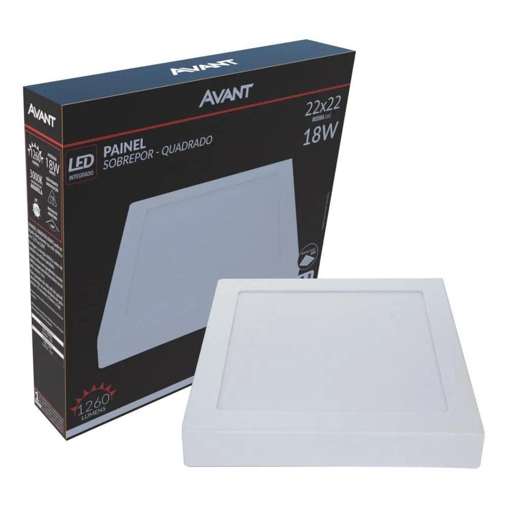 3X Plafon Led 18W Avant Sobrepor Quadrado 22X22 Luz Branca