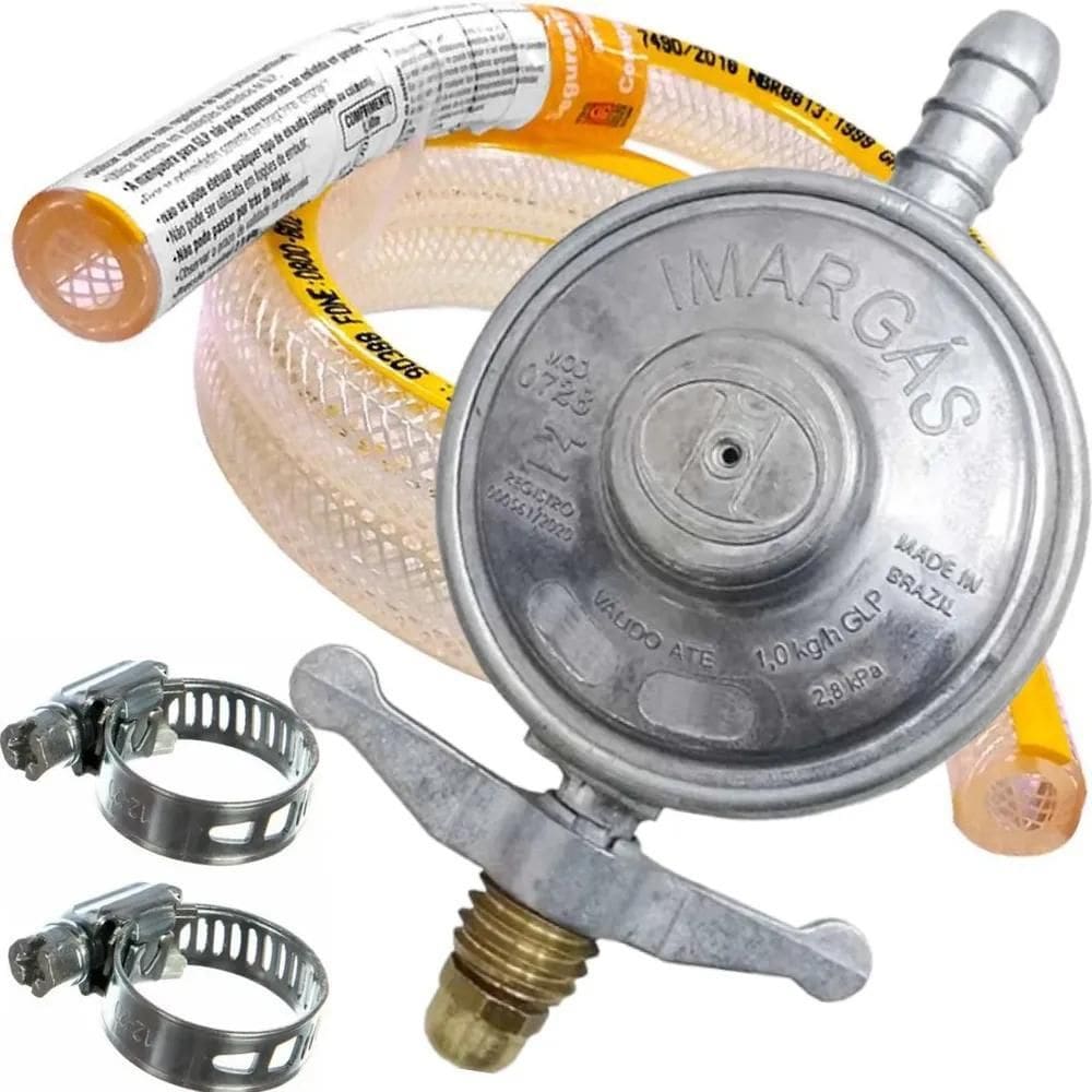 3X Registro De Gás De Cozinha Regulador Mangueira + Abraçade