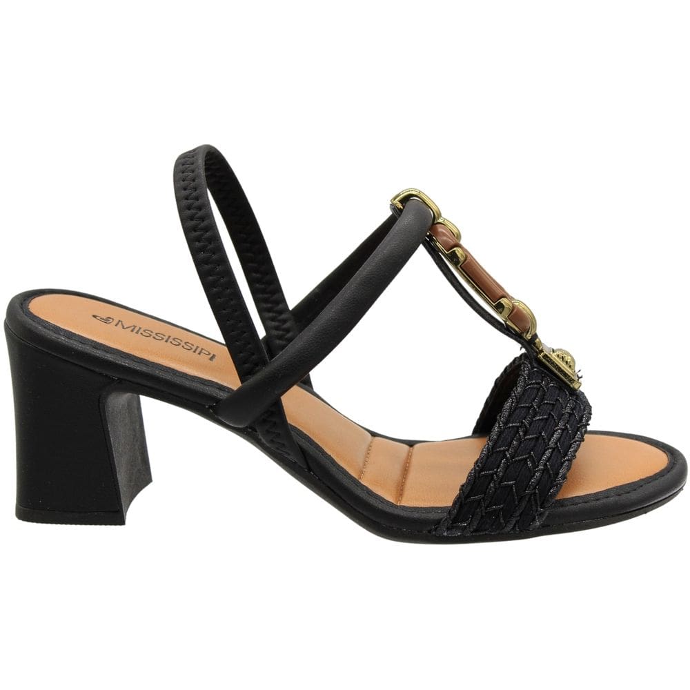 Sandália Salto Médio MIssissipi Adorno Tira Tramada Feminina
