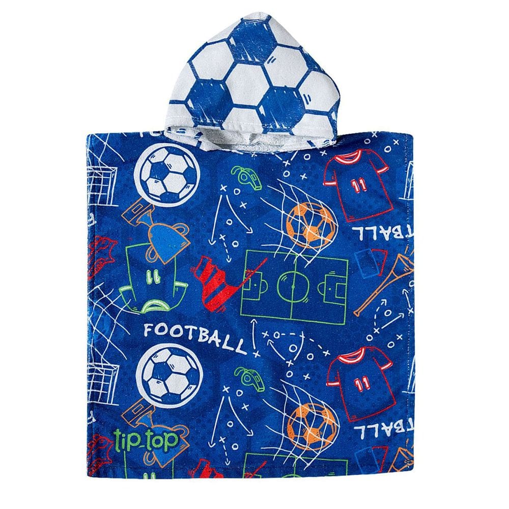 Toalha Poncho de Praia Infantil Football Marinho Tip Top
