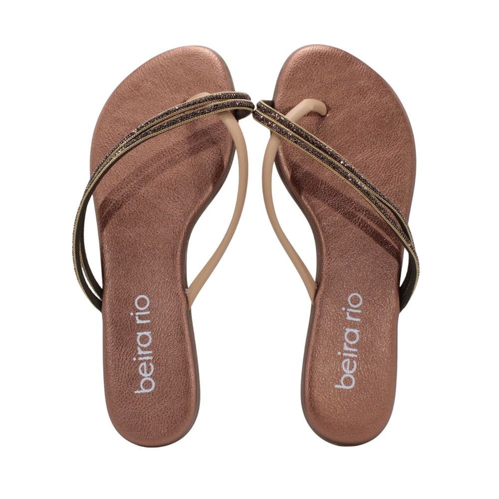 Tamanco Rasteira Feminino Beira Rio 8384.772 Cacau/Dourado/Nude