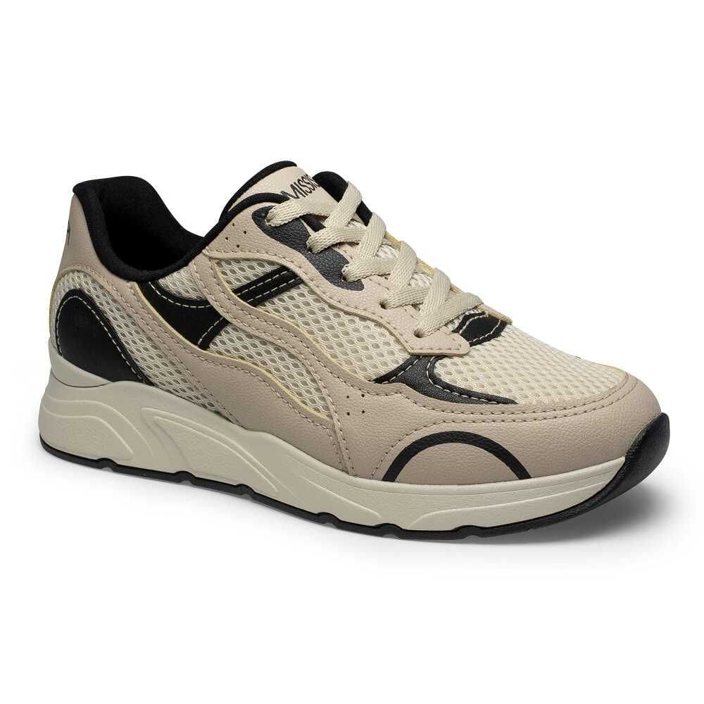Tênis Jogging Mississipi MF592 Feminino - Bege/Preto