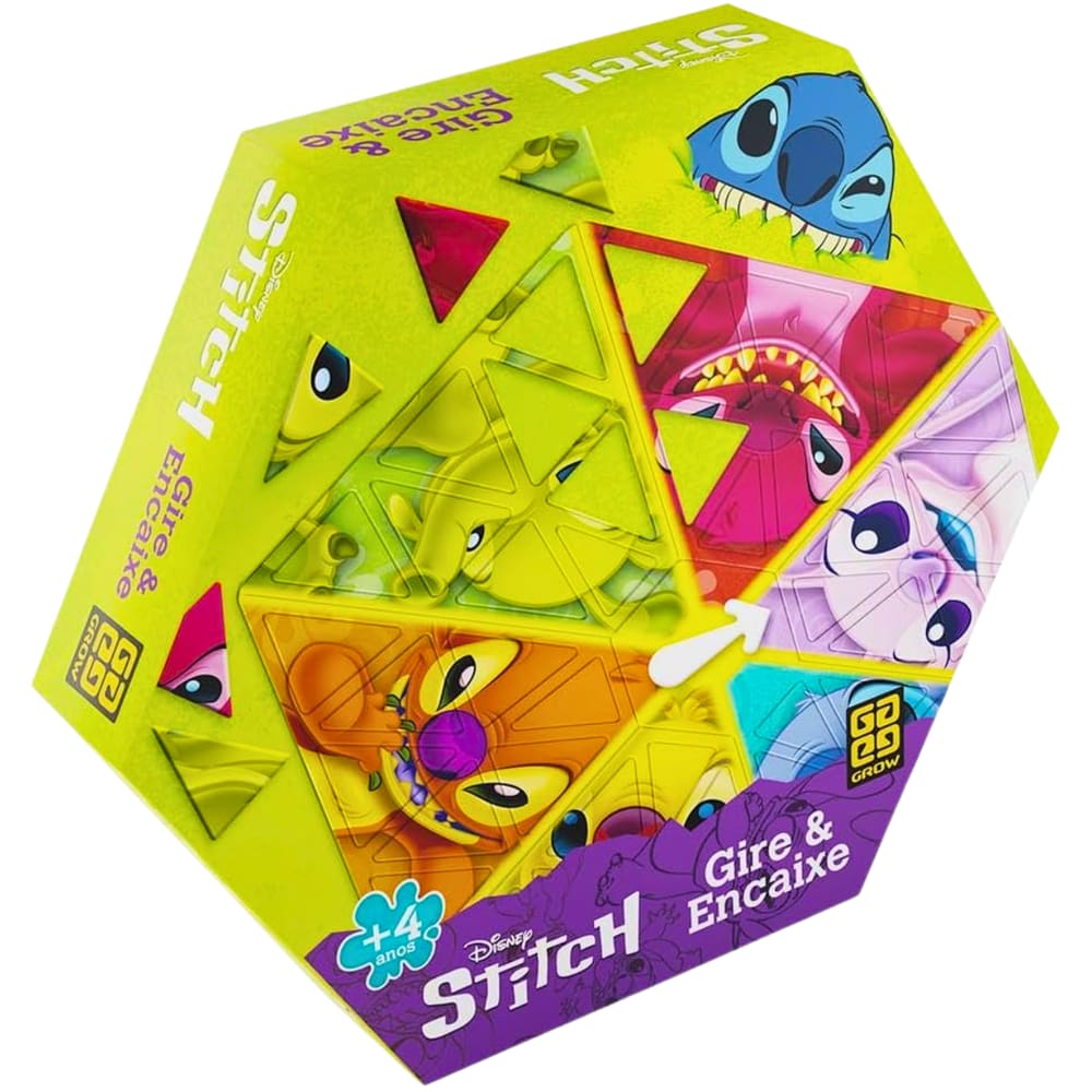 Jogo de Tabuleiro Infantil Disney Gire e Encaixe Stitch Grow