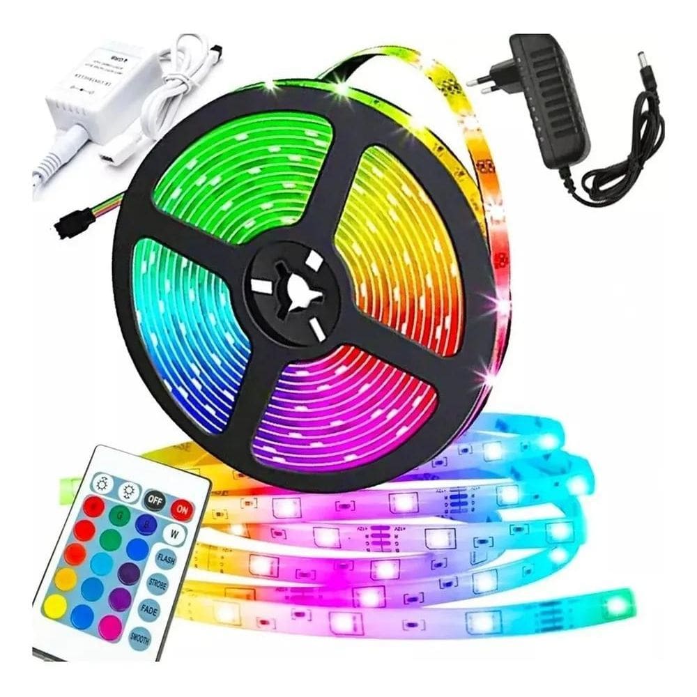 3X Fita Led Rgb 5050 Rolo 5M 300 Leds Prova D`Água Ip65 +Fon