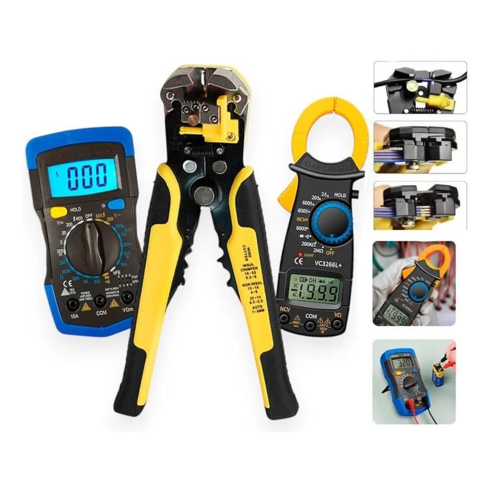 3X Kit Multimetro Digital Desencapador Alicate Amperimetro