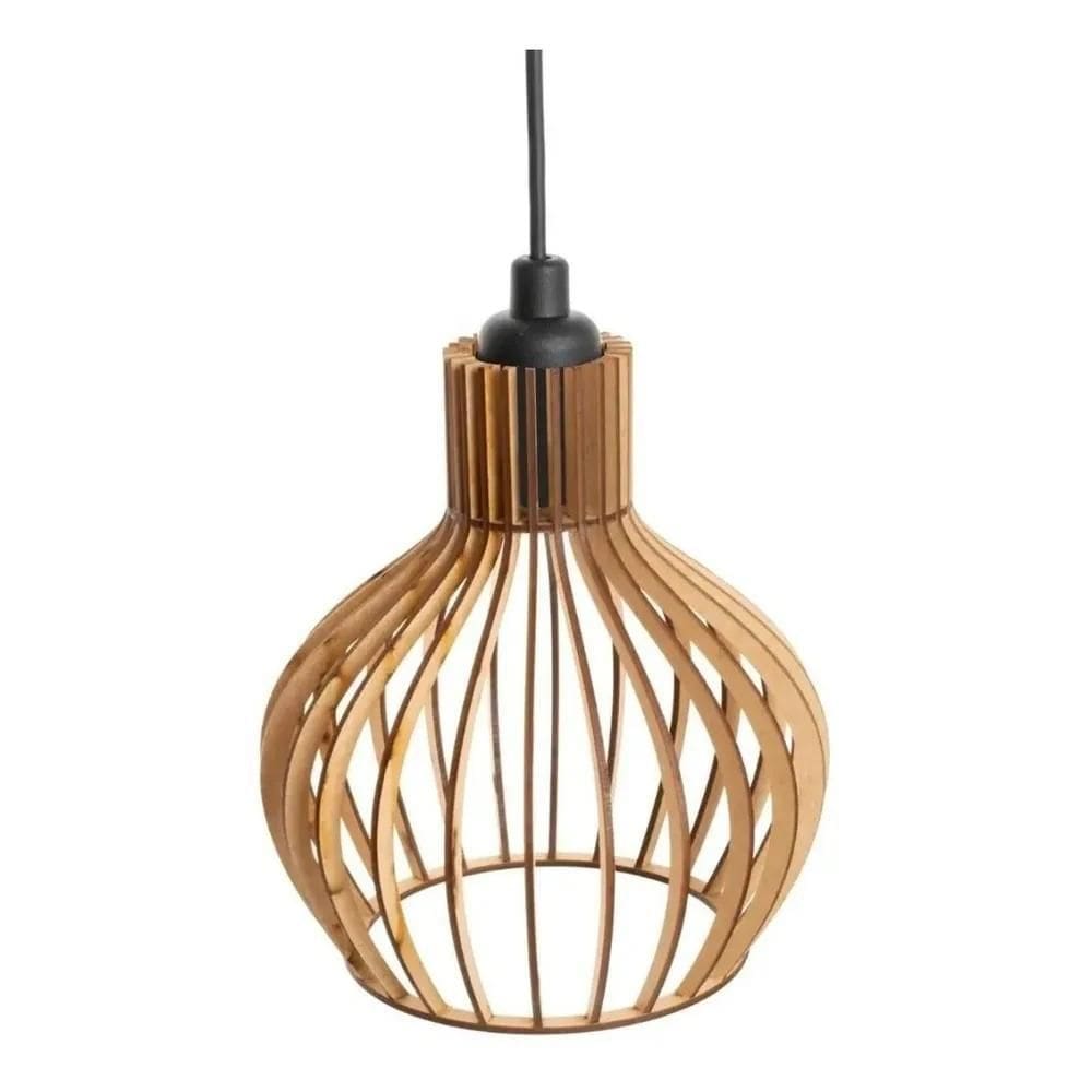 3X Pendente Luminária Lustre Em Mdf Cru Coquinho 1 Peça