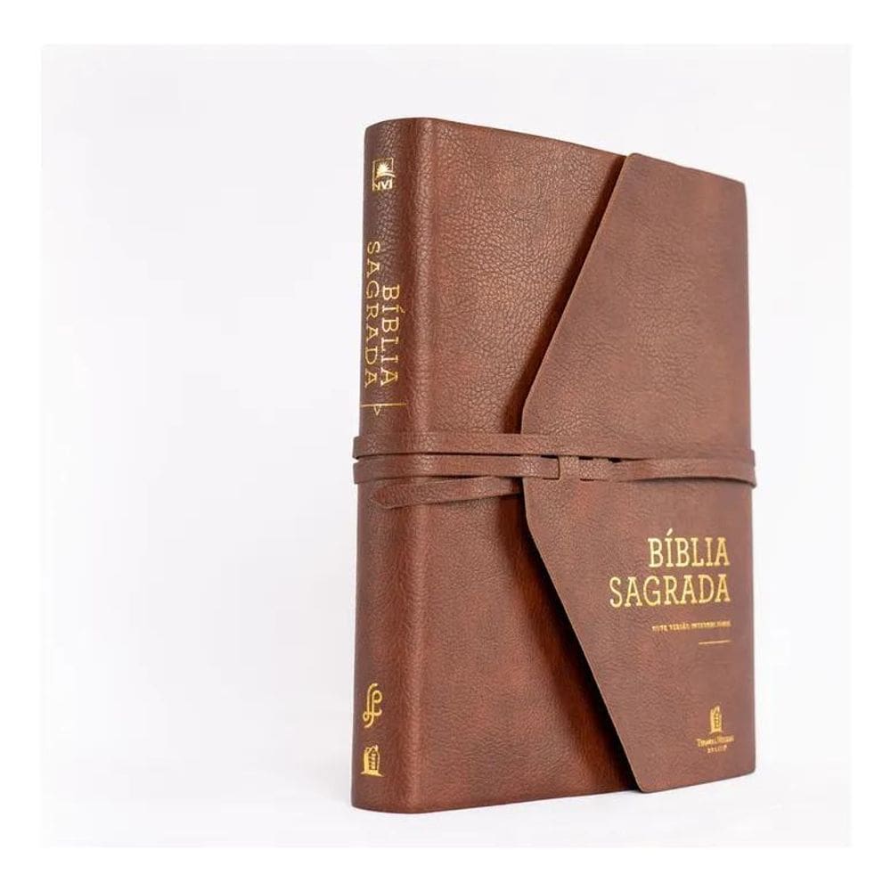 3X Livro, Bíblia Nvi, Couro Soft, Marrom Artesanal, Com Espa