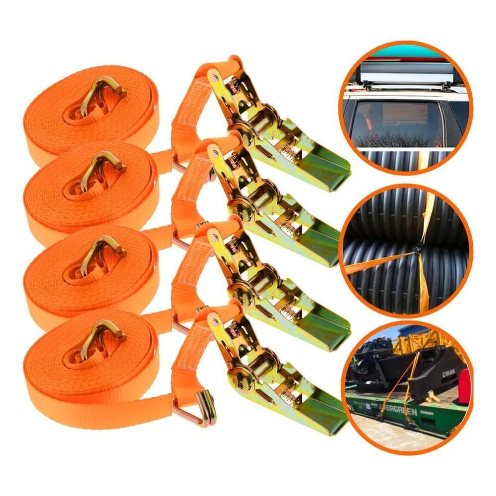 3X Kit 4 Catraca Com Cinta Fita Carga 5 Metros X Cap 0,8 Ton