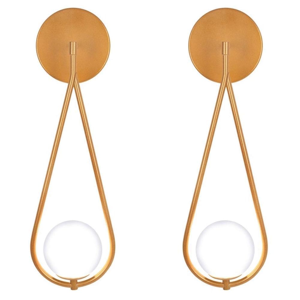 Kit 2 Arandelas Luminária De Parede Gota Globo Vidro Dourado