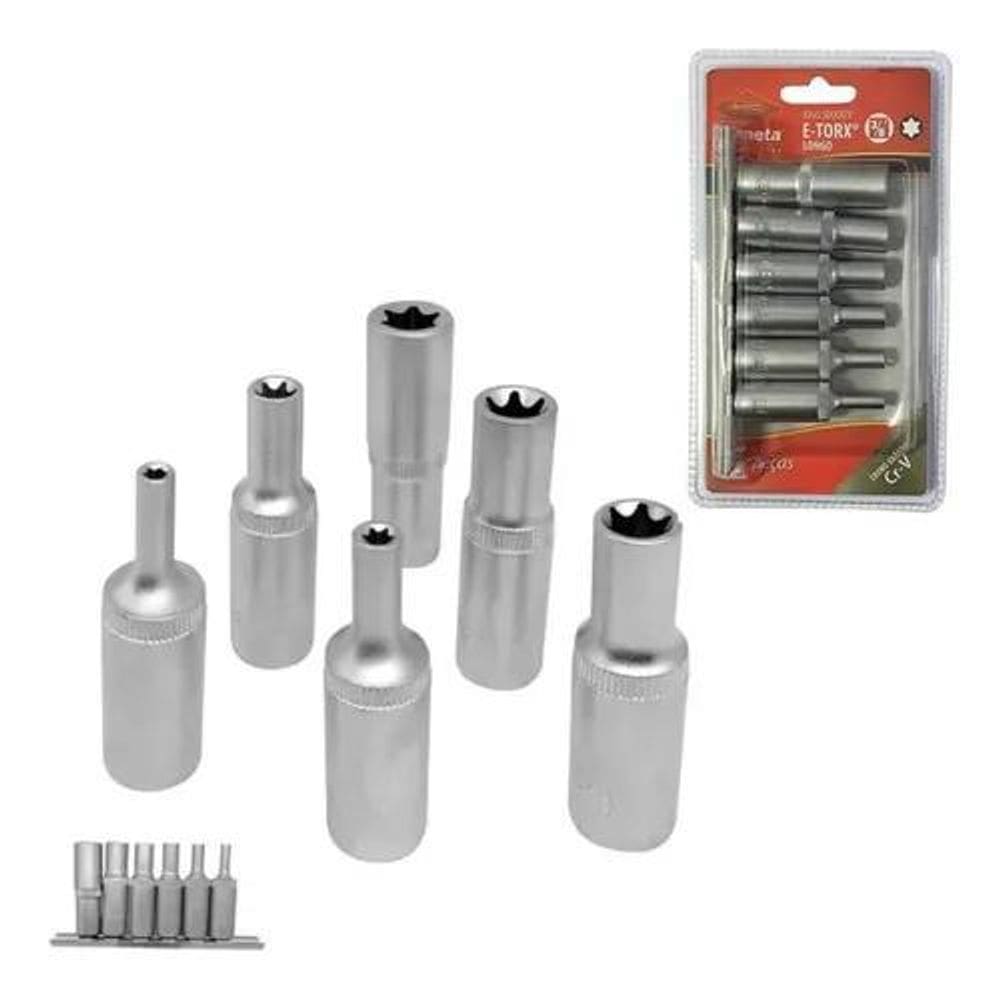 3X Jogo Soquetes E-Torx Longo 3/8 Crv 6Peças - Corneta