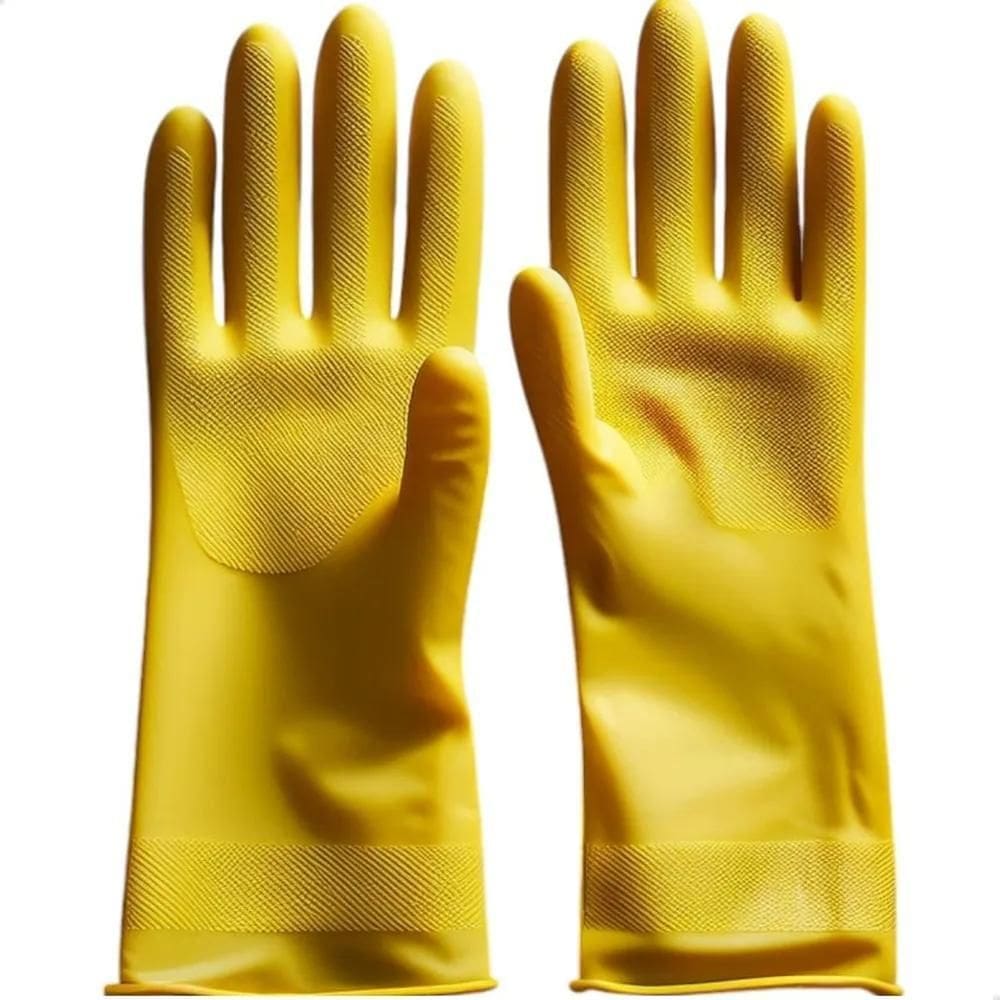 3X Luva Látex Multiuso Amarela Impermeável Reutilizável Full
