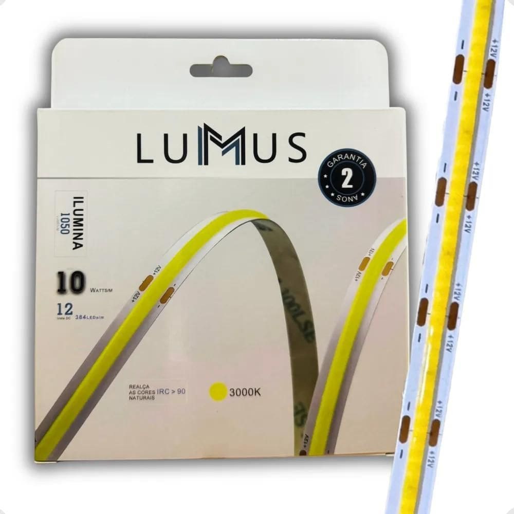 3X Fita Led Cob Profissional 10W/M 5M Ip44 12V Irc90 384 Led