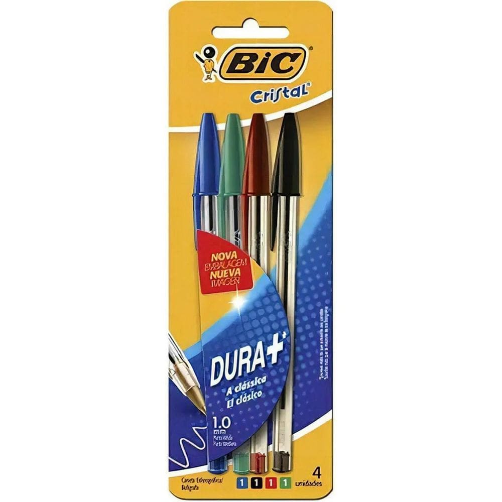 3X Caneta Esferográfica Bic Cristal Dura Mais - 4 Cores