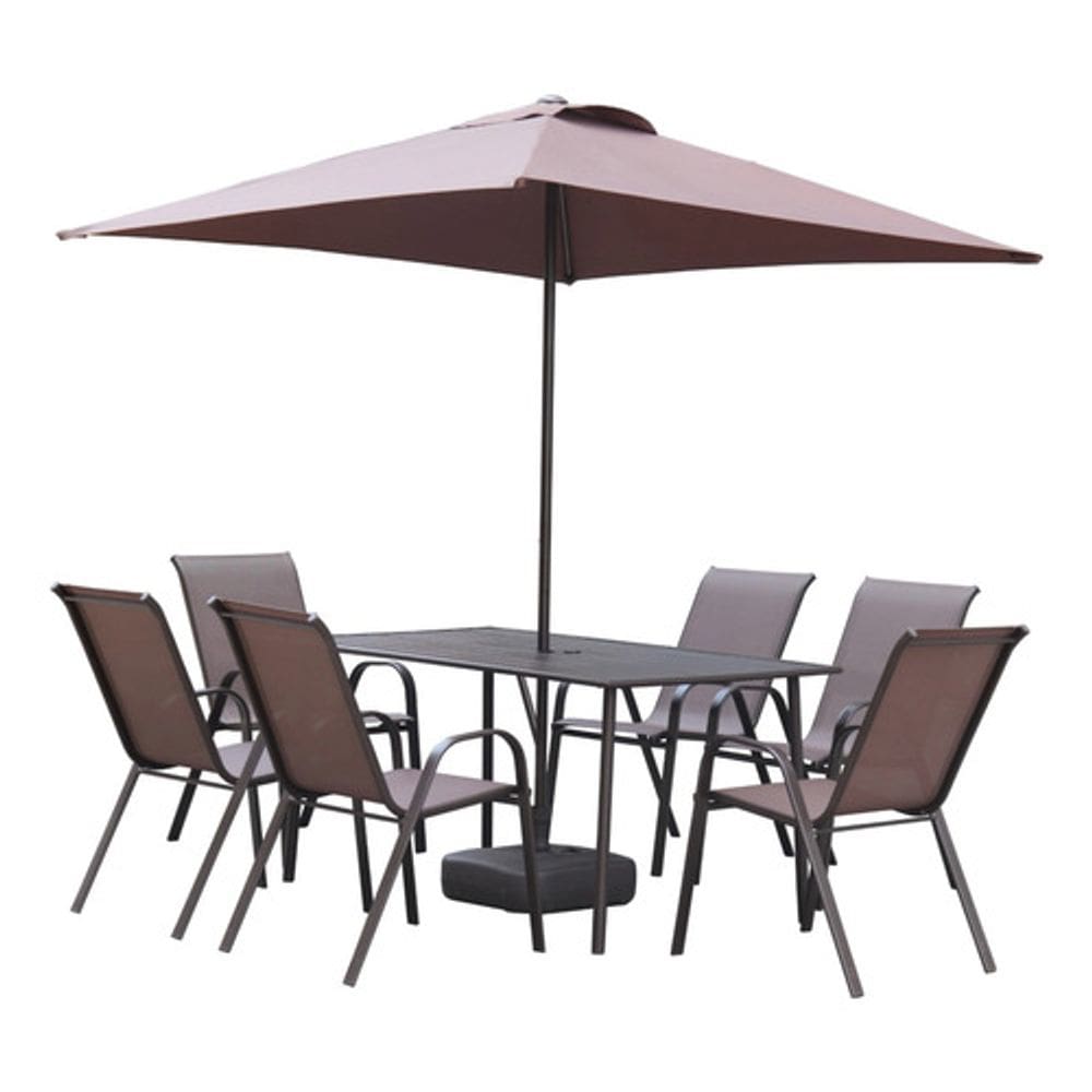 Conjunto De Jardim Marrom 9 Pecas Mesa E Cadeiras 6 Lugares
