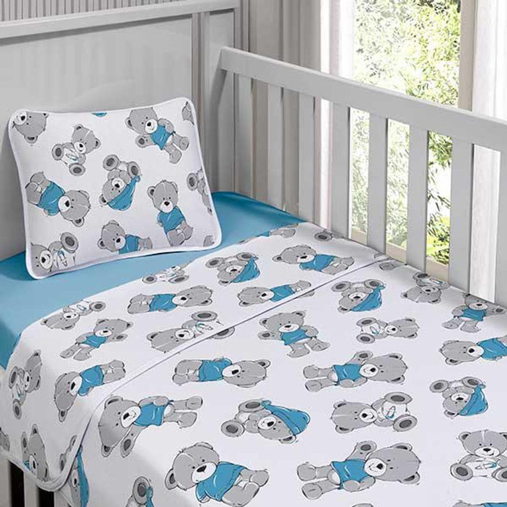 Jogo De Cama Tecebem Baby Bento 3 Peças Kinder Azul