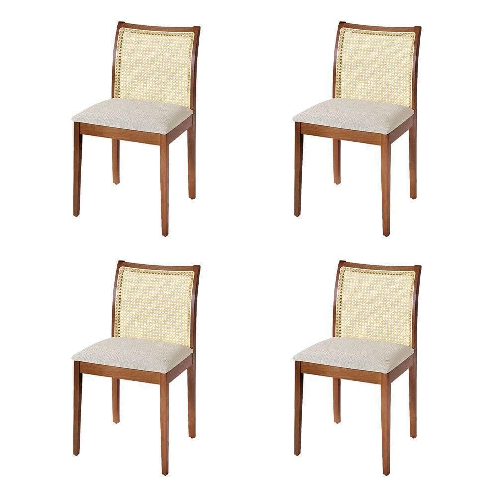 Jogo 4 Cadeiras Para Jantar Juliana Jequitibá Terra Estrutura Em Madeira Maciça Linho Bege