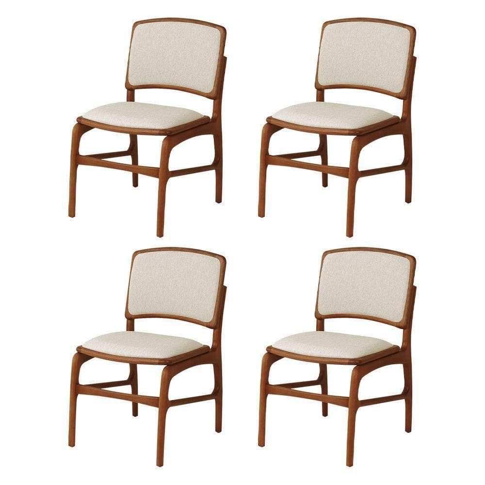 Jogo 4 Cadeiras Para Jantar Florença Madeira Jequitibá Terra Encosto E Assento Em Tecido Linho Bege
