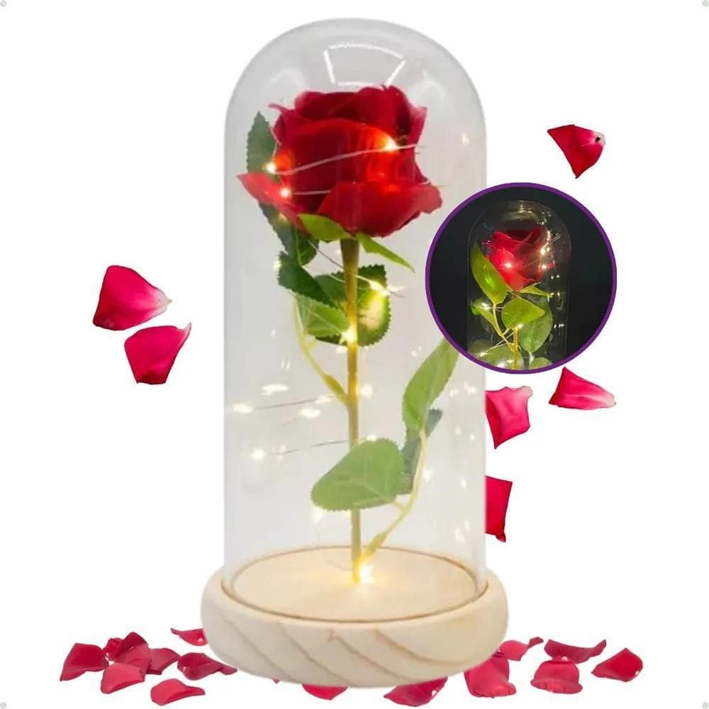 3X Redoma Rosa Encantada Iluminada Dia Dos Namorados Casal L