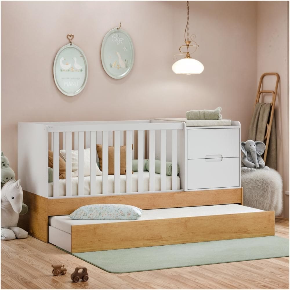 Berço Laqueado 100% MDF Formare C/ Gavetas e Nicho Branco Soft Freijó 61509 Matic Moveis