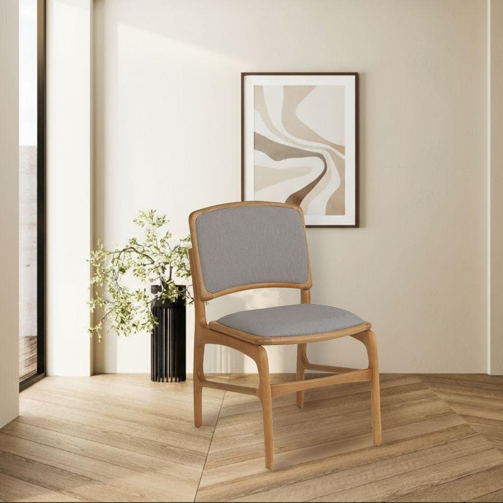 Cadeira Para Jantar Florença Madeira Jequitibá Natural Encosto E Assento Em Tecido Linho Cinza